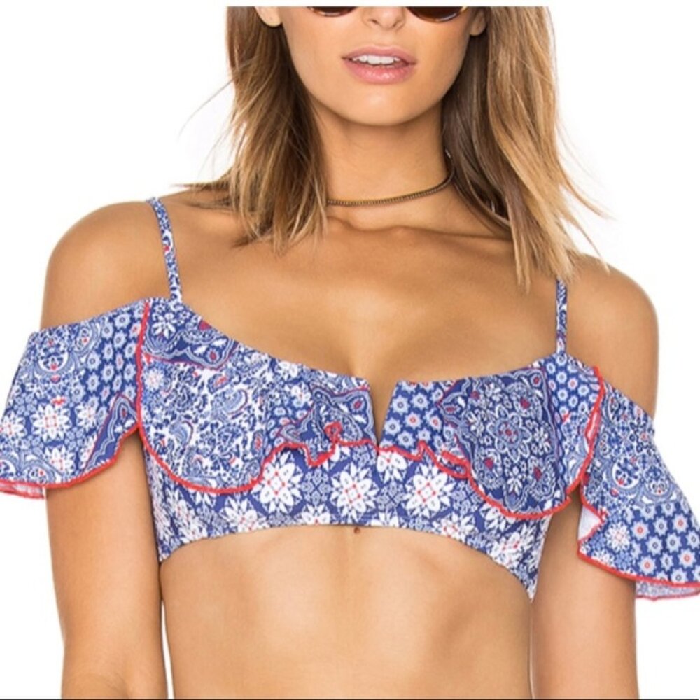 New Luli Fama Naughty Girl V Ruffle Bikini Top Size M